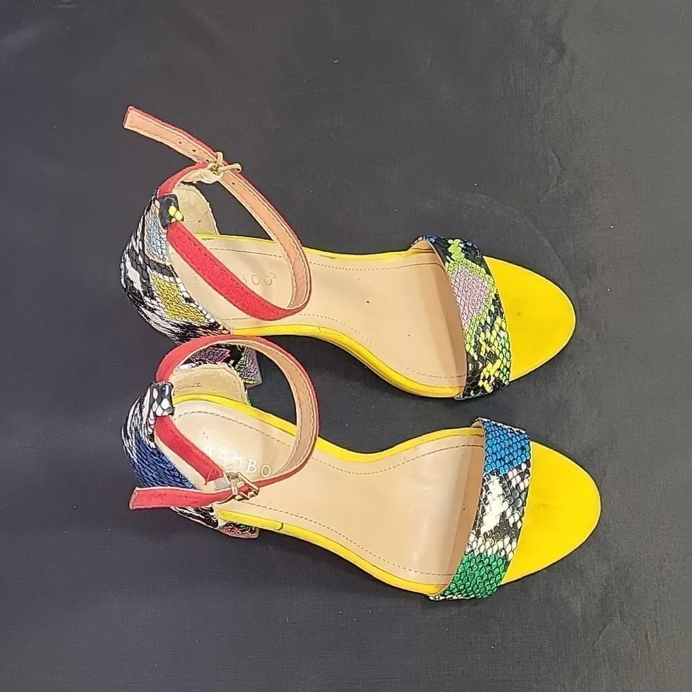 BAMBOO OPEN TOE TWO PIECE SNAKESKIN CHUNKY HEEL SANDAL